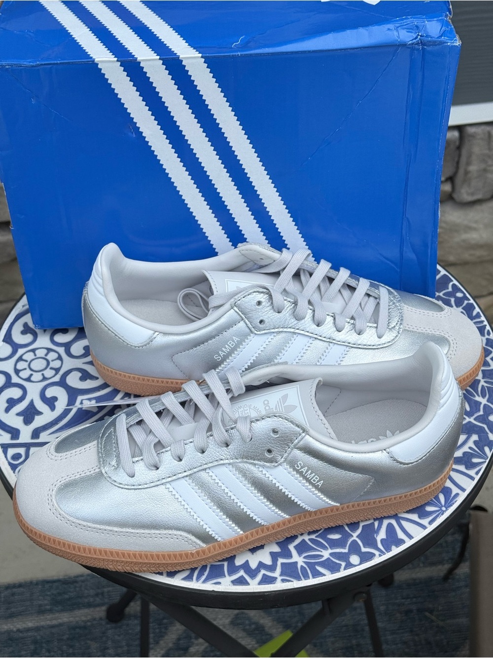 Adidas OG Samba Leather Sneakers - Silver/Gum - Junior 6 women’s 7